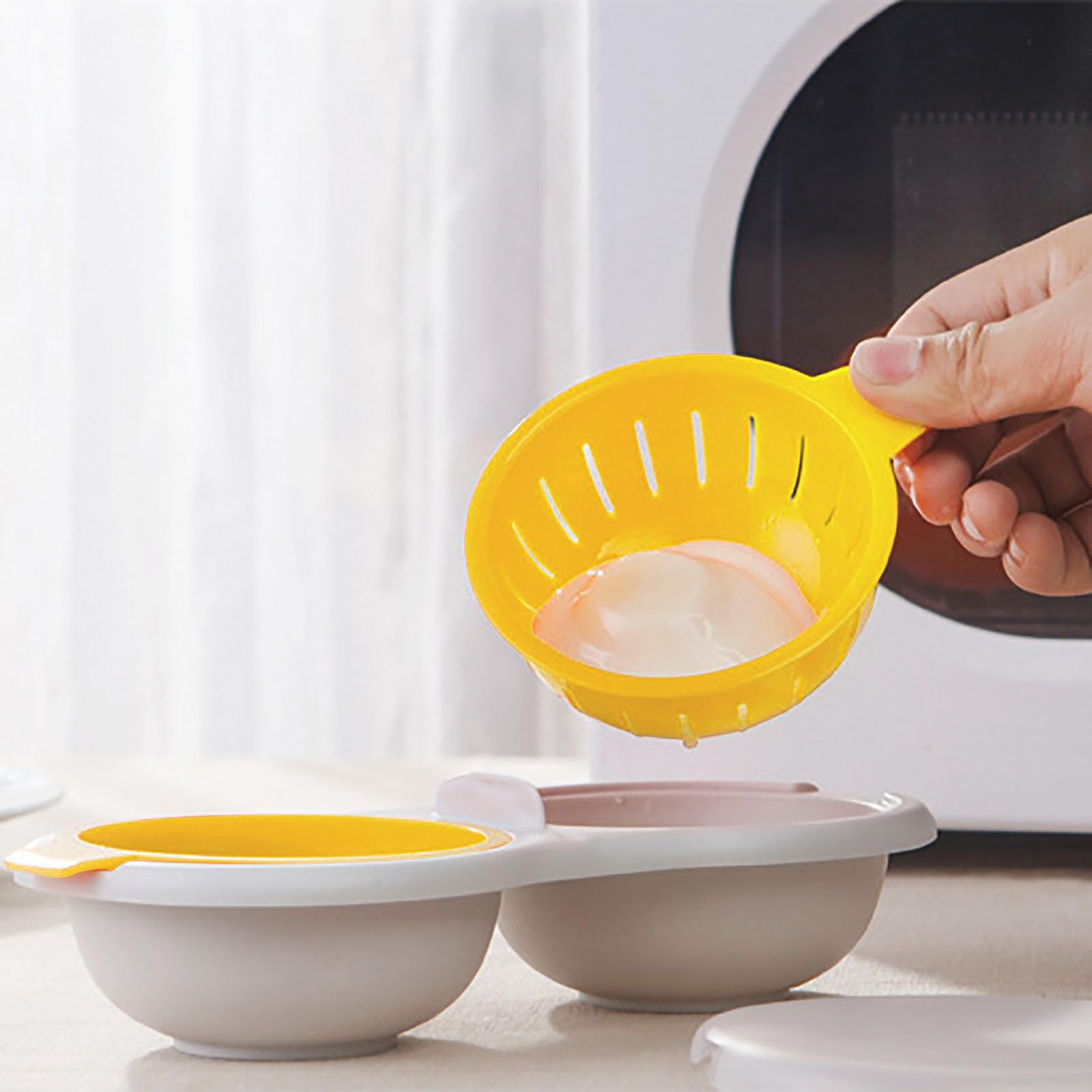 Microwave Egg Poacher 2 Eggs, Double Layer Egg Boiler for Microwave 2 Cavity Eggs Poacher Steamer Boiled Egg Cup Mold Microwave Boiled Eggs Maker for Egg Boiler Hamburg Sandwiches