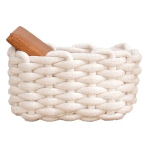 RXMORI Cotton Rope Storage Baskets, Rectangle Woven Storage Baskets, Desktop Storage Basket, White Simple Desktop Storage Organizer for Key Wallet Cosmetics