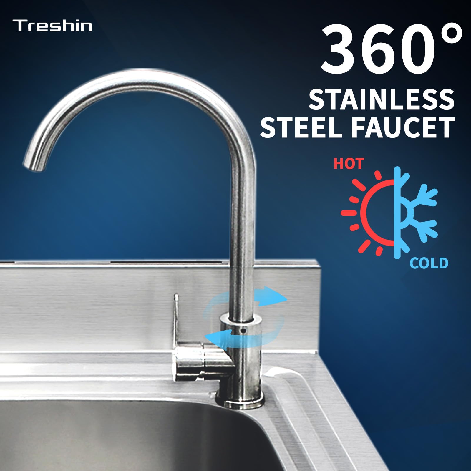 Treshin Stainless Steel Utility Sink, Free Standing Single Bowl Commercial Sink Set w/Workbench & Storage Shelves, Faucet, for Restaurant, Kitchen, Garage, Laundry, 19.6"D x 47.2"W x 37.4"H