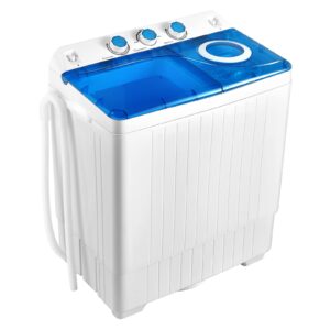 arlime portable washing machine, 26 lbs washer and spinner combo with drain pump,18 lbs washing 8 lbs spinning twin tub mini compact laundry washer for dorms, apartments, rvs (white+blue)