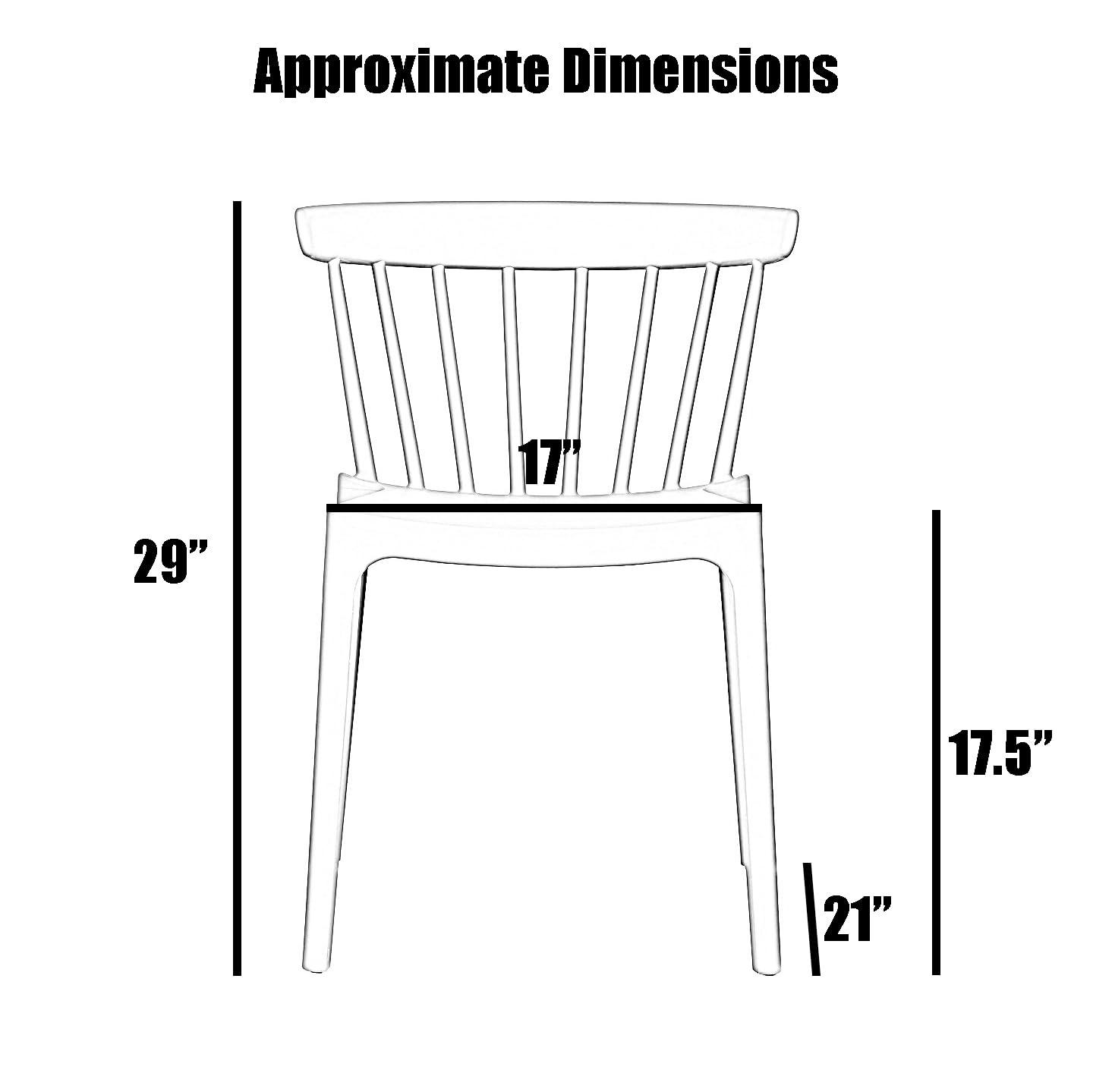 2xhome Set of 2 Stackable Modern Plastic Low Back Windsor Dining Chairs with Spindle Back for Kitchen Indoor Outdoor Patio Office Black