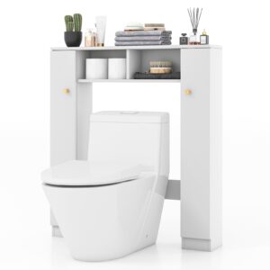 tangkula over the toilet storage cabinet, freestanding above toilet organizer w/ 10-level adjustable shelves & crossbar, anti-tipping device included, bathroom space saver (modern, white)