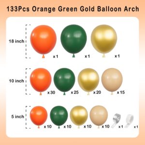 Deiiom Orange Green Balloons Arch Garland Kit-133Pcs Metallic Gold Balloon Nude Balloon for Bridal Shower，Christmas，Birthday，Wedding，Thanksgiving Party Decoration.