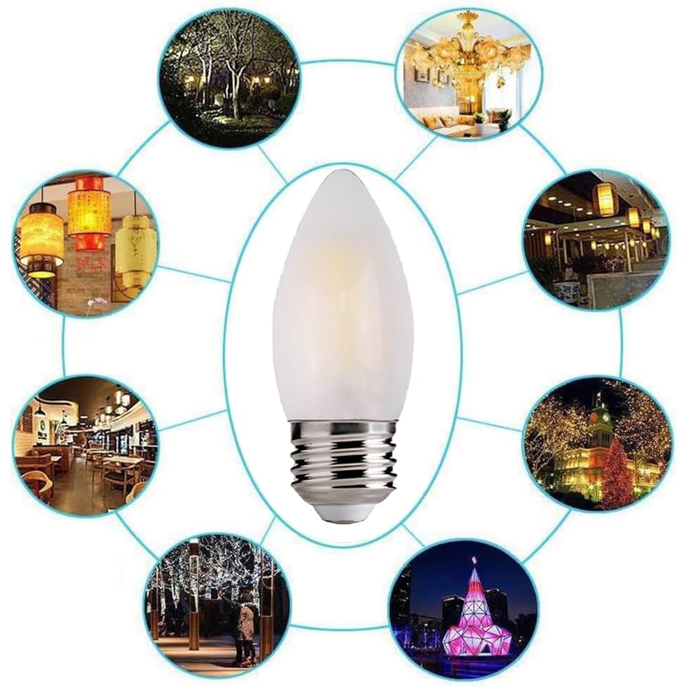 KODBPJ E26 Candelabra Light Bulbs Frosted Chandelier Light Bulbs 25watt Equivalent 2700K Warm White B11 Torpedo Tip Dimmable 2W LED Decorative Candle Light Bulbs (6)