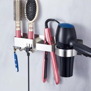 hair dryer holder wall mounted, blow dryer holder, stainless steel hair dryer and straightener holder, hair tool organizer for hair dryer, curling iron holder, adhesive hairdryer holder for bathroom