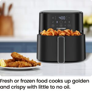 Chefman Air Fryer – 6 QT Compact Airfryer for Quick & Easy Meals in Minutes, Features Hi-Fry Technology for Extra Crisp, Touchscreen Controls with 4 Presets, Nonstick & Dishwasher Safe Basket - Black