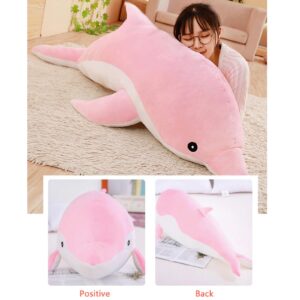 PASHMAIRE Dolphin Stuffed Animals Plush Pillow Super Soft Dolphin Sea Animal Plush Toys Dolls Sleeping Cushion for Boys Girls Gifts 27.5IN