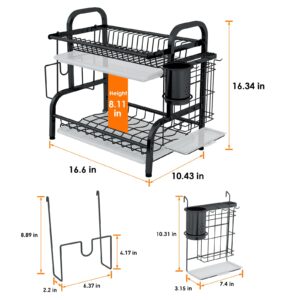 LEGUANG Dish Drying Rack, 2-Tier Stainless Steel Dish Racks for Kitchen Counter, Small Plate Rack Organizer, Space Saving, Black