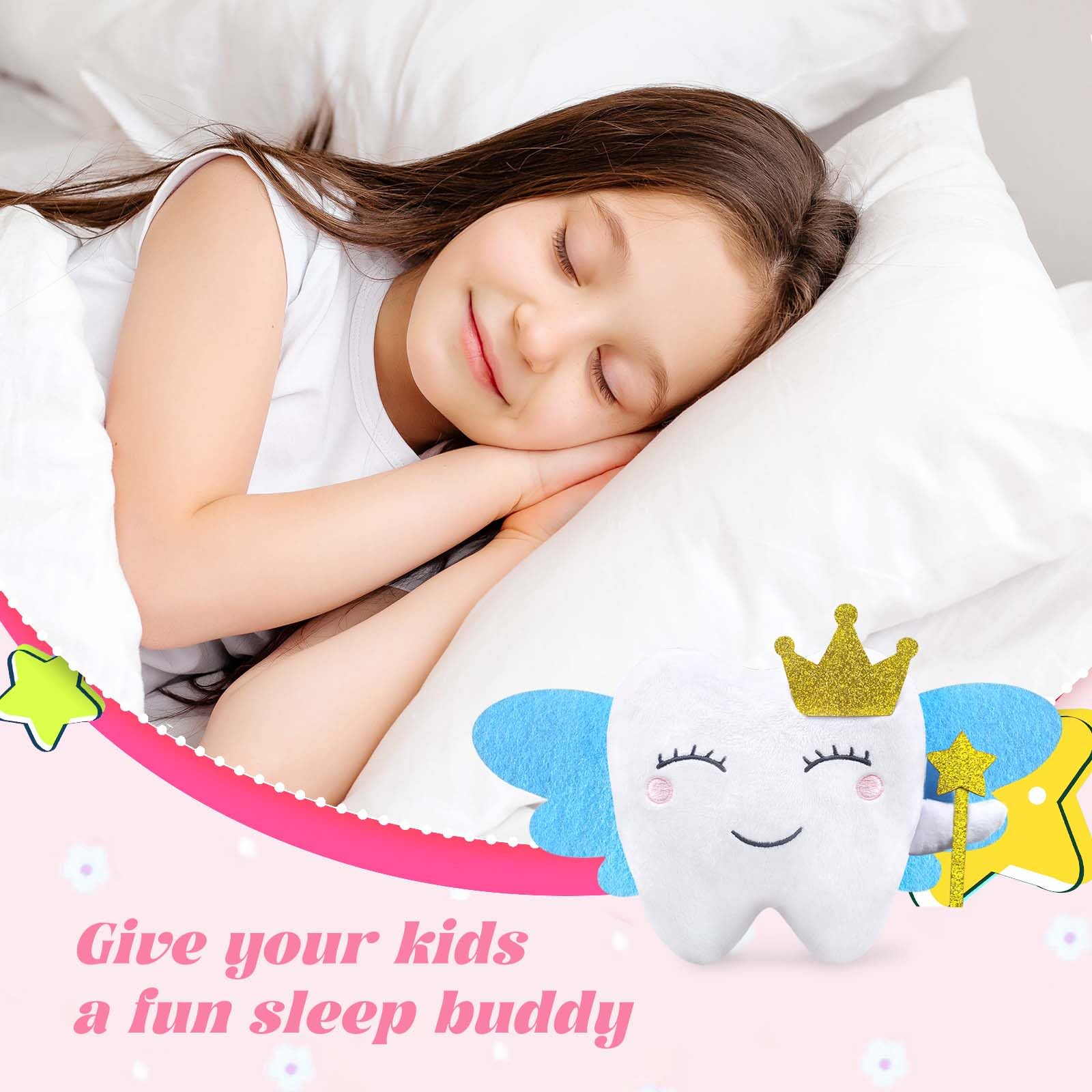 GALSOR Tooth Fairy Pillow with Wings Tooth Fairy Plush Doll with Pocket Tooth Souvenir for Kids Boy Girl, 6 x 10.8 inches