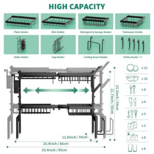 MOUKABAL Stainless Steel Over The Sink Dish Drying Rack -Adjustable Over Sink Dish Rack- Length(25.9"-33.4")-Space-Saving -Multifunctional Over The Sink Dish Drainer Drying Rack for Kitchen Counter