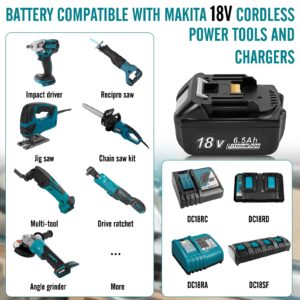 HUSUE 2 Pack 18V 6.5Ah Replacement Battery for Makita 18V Battery, Li-Ion Battery Replace for Makita 18V Battery BL1815 BL1820 BL1825 BL1830 BL1835, Compatible with Makita 18V Cordless Power Tools