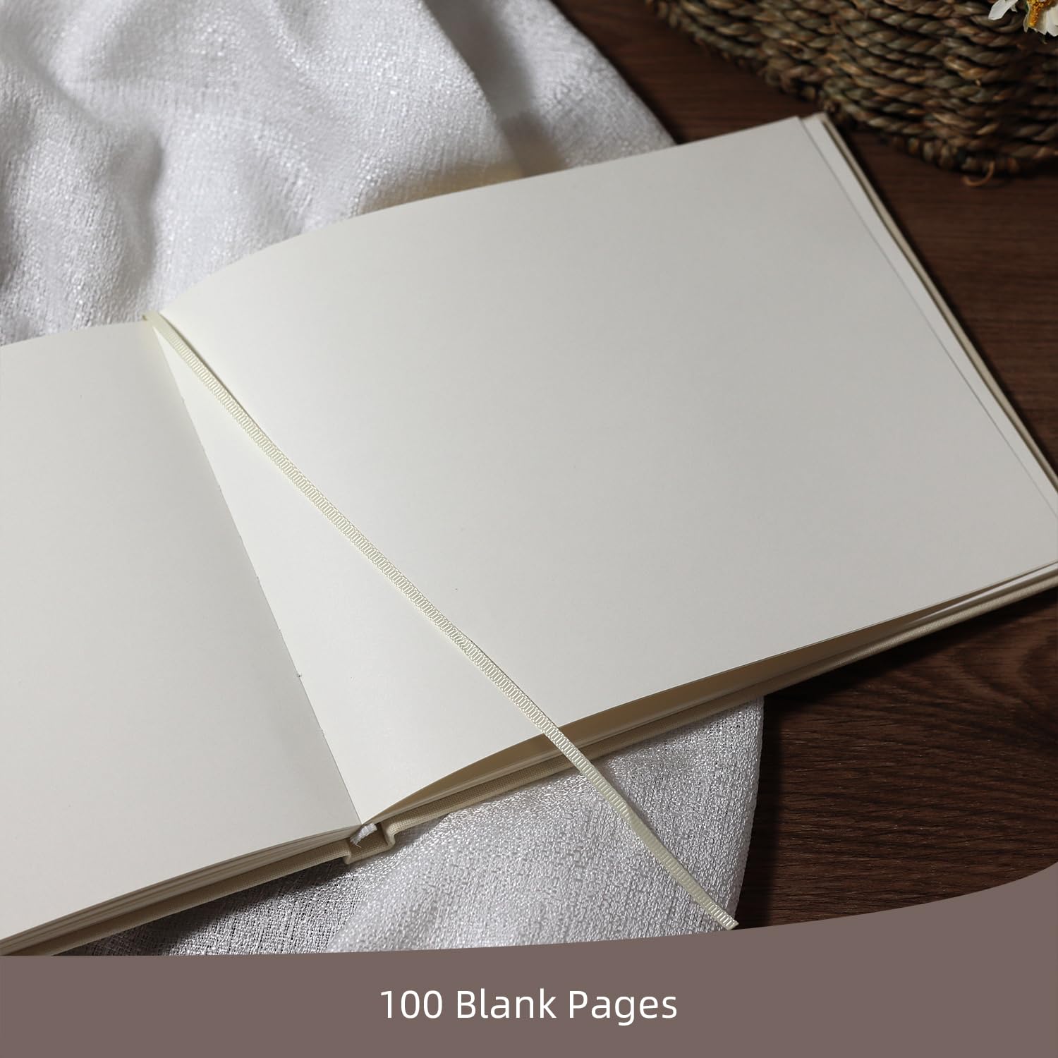 LONLAT Elegant Wedding Guest Book for Wedding Reception, Beautiful Guestbook for Baby Shower and Wedding Decor, 100 Blank Pages for Sign in, Polaroid Pictures and Photos, Linen Cover