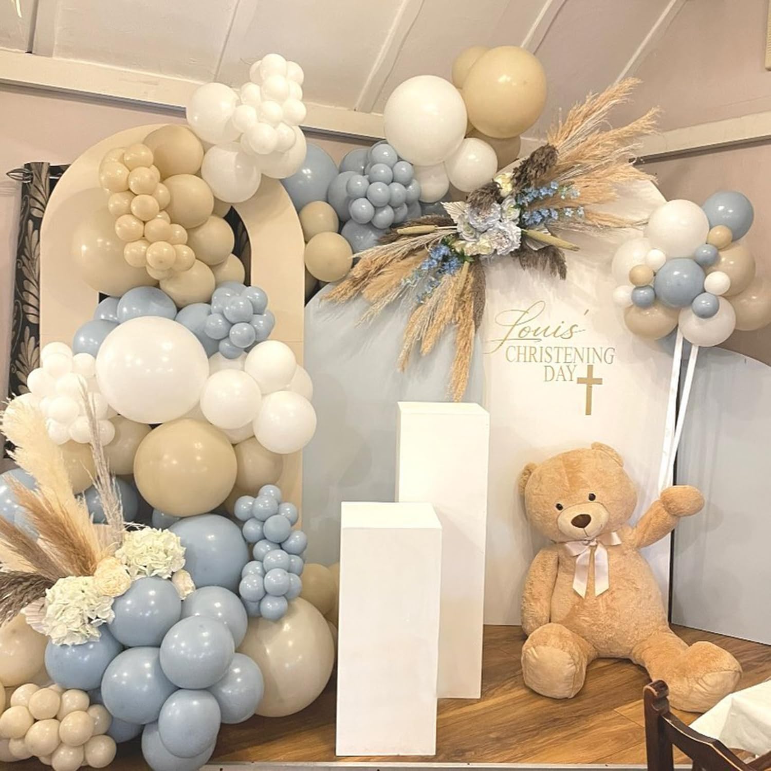 Grcypa Dusty Blue Balloon Garland Arch Kit with Dusty Blue Balloons Sand White Balloons White Balloons for Boy Girl Bear Baby Shower Birthday Gender Reveal Bridal Wedding Party Decorations