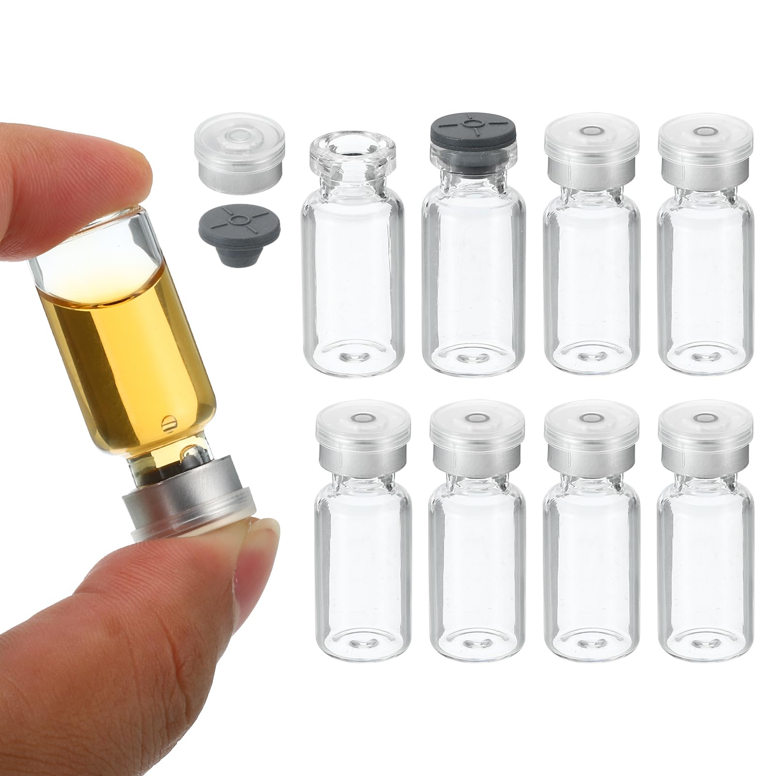 PATIKIL 3ml Sample Vials, 8 Pack Lab Empty Vials with Butyl Rubber Stopper and Crimp Top Caps Borosilicate Glass Vial, Transparent