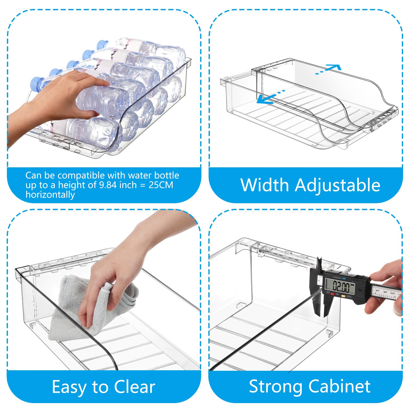 BingoHive 2 Packs Clear Width Adjustable Soda Can Organizer for Refrigerator Expandable Soda Can Dispenser for Beer Soda Seltzer Pop Can Soda Expand Organizer for Fridge Kitchen Pantry