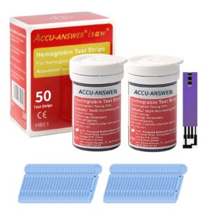 accu-answer 50 test hemoglobin test strips for accu-answer 4-in-1 test meter, 50 lancets total included. no code card need, accurate and fast, easy to use and read