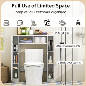 Giantex Over The Toilet Storage Cabinet, Double Door Freestanding Bathroom Organizer w/ 2 Open Compartments & 4 Adjustable Shelves, Bathroom Space Saver, Laundry Room Storage Rack (White)