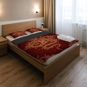 Gearider Dragon Bedding Chinese Style Duvet Cover Set Queen Size 3pc Luxury Bedding Soft Red Quilt Duvet Cover with Zipper Closure