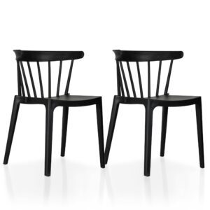 2xhome set of 2 stackable modern plastic low back windsor dining chairs with spindle back for kitchen indoor outdoor patio office black