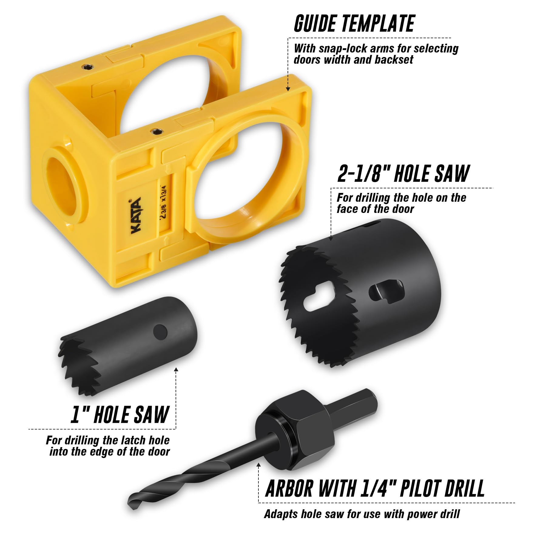 KATA 1-3/8" - 1-3/4" Door Lock Installation Set with Guide Template, Door Lock Hole Saw Kit Ideal for Wooden Doors