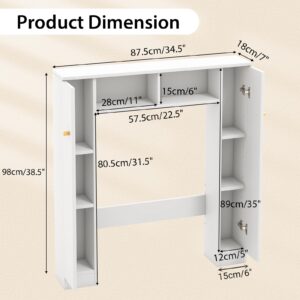 Giantex Over The Toilet Storage Cabinet, Double Door Freestanding Bathroom Organizer w/ 2 Open Compartments & 4 Adjustable Shelves, Bathroom Space Saver, Laundry Room Storage Rack (White)