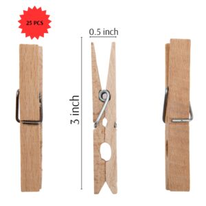 25pcs Clothes Pins Wooden | Clothespins 3-inch | Heavy Duty Wood Clips | Wooden Clothes Pins | Clothes Pins Wooden | Wood Clothespin | Clothes Pegs | Clothespins