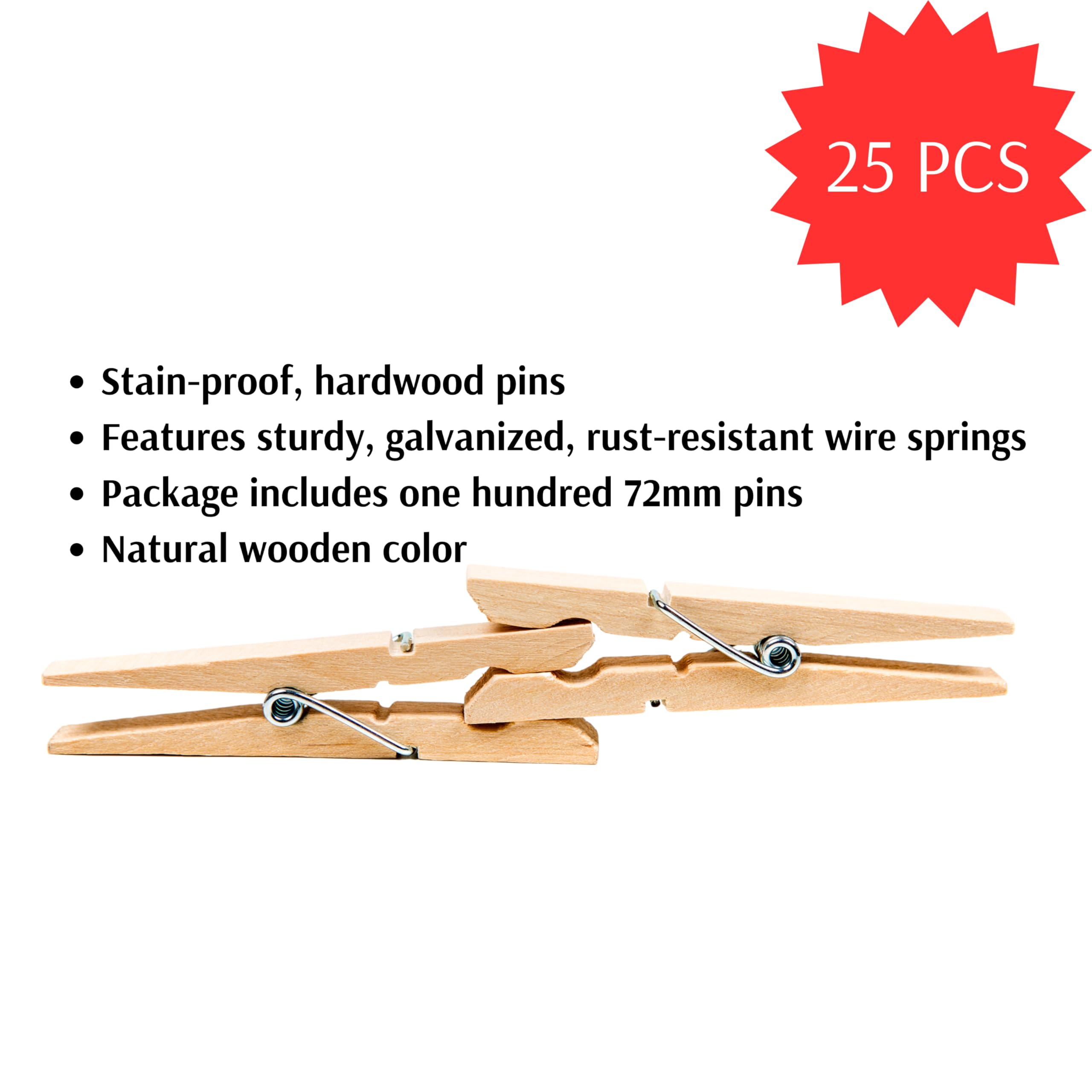 25pcs Clothes Pins Wooden | Clothespins 3-inch | Heavy Duty Wood Clips | Wooden Clothes Pins | Clothes Pins Wooden | Wood Clothespin | Clothes Pegs | Clothespins