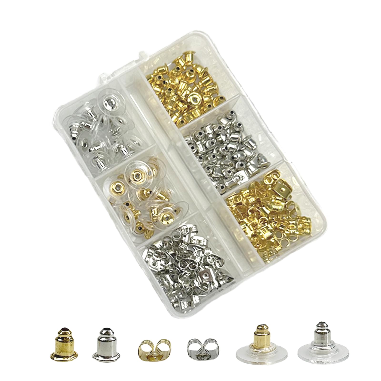 Mevodeata Earring Backs 6 Styles 170 Pcs, Hypoallergenic Metal Earring Backs, Bullet Shape Safety Earring Backs Replacements for Earring Studs Hoops