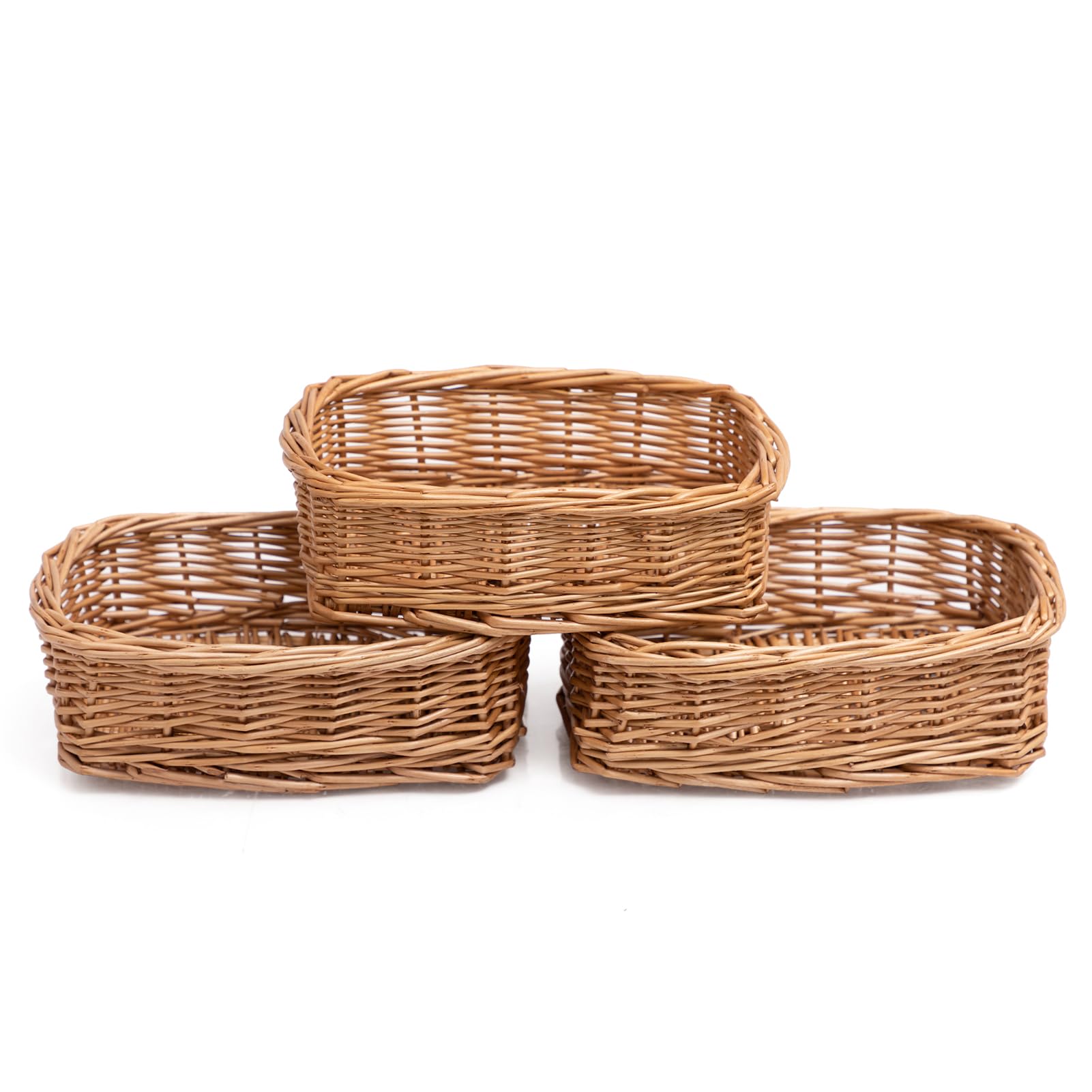 LOHASBEE Wicker Basket, Small Willow Rectangular Handmade Wicker Storage Basket for Organizing, Bathroom, Toilet, Organizer, Sundries- 3 Packs