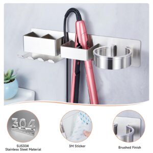 Hair Dryer Holder Wall Mounted, Blow Dryer Holder, Stainless Steel Hair Dryer and Straightener Holder, Hair Tool Organizer for Hair Dryer, Curling Iron Holder, Adhesive Hairdryer Holder for Bathroom