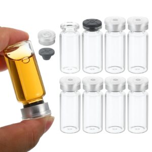 patikil 10ml sample vials, 20 pack lab empty vials with butyl rubber stopper and crimp top caps borosilicate glass vial, transparent