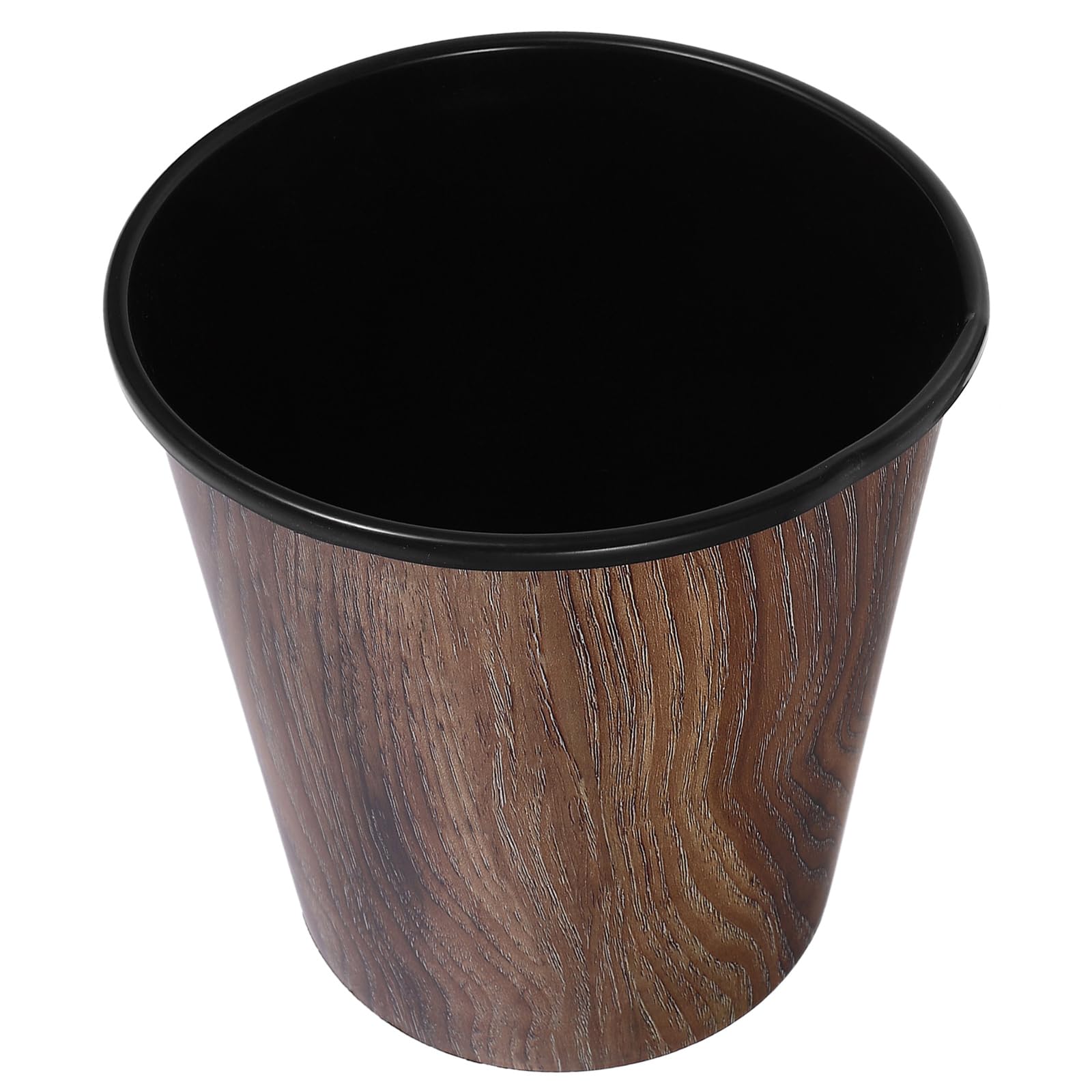 WOFASHPURET Plastic Trash Can, Vintage Small Trash Can, 1.83 Gallon Plastic Round Wastebasket Imitation Wood Grain Garbage Bin Brown Open Top Garbage Can for Office, Living Room, Hotel, Bathroom