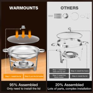 WARMOUNTS Chafing Dishes for Buffet 5QT, [95% Pre-Assembled] Round Chafing Dish Buffet Set w/Lid Holder, Stainless Steel Chafers and Buffet Warmers Sets for Parties, Wedding, Camping, Dinner (2)