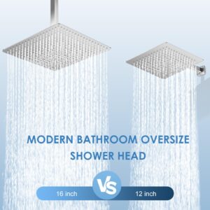 KINLIV 16 inch Large Rain Shower Head Ceiling Mounted - All Metal 304 Stainless Steel, Full Body Rainfall Shower with 324 Silicone Nozzles - Waterfall Bathroom Square Showerheads, Chrome Polished