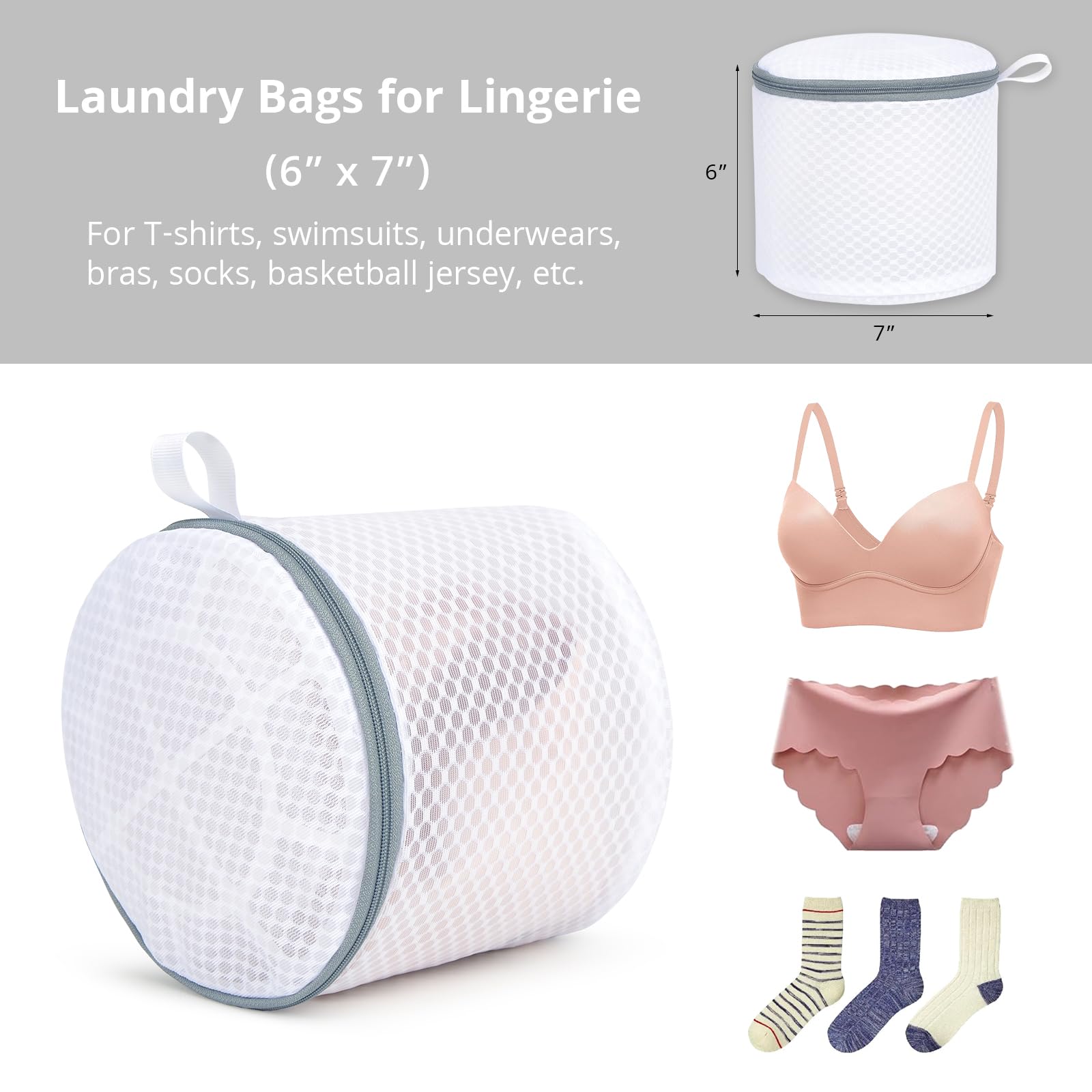 Geiteoa 3 Pack Mesh Laundry Bags for Delicates, Mesh Bra Bags with Hanging Loop, 6 x 7 Inches Lingerie Bags for Laundry