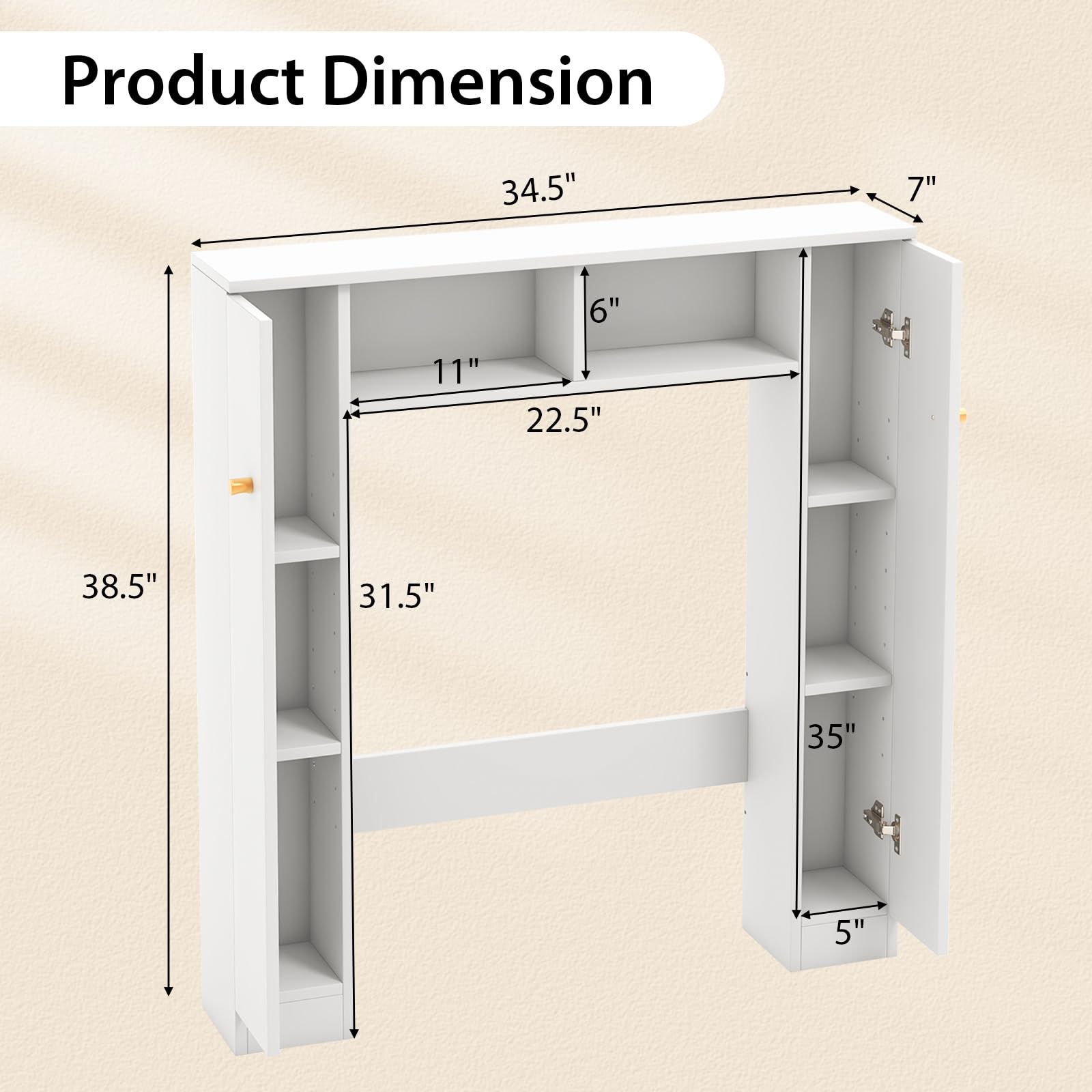 Tangkula Over The Toilet Storage Cabinet, Freestanding Above Toilet Organizer w/ 10-Level Adjustable Shelves & Crossbar, Anti-Tipping Device Included, Bathroom Space Saver (Modern, White)