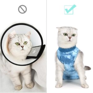 Cat Recovery Suit for Male and Female Surgical Post Surgery Soft Cone Onesie Tie Dye Cats Shirt Clothes Neuter Licking Protective Diapers Outfit Cover Kitten Spay Collar Alternative(Navy Blue, L)