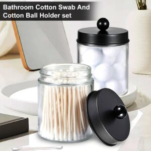 4Pcs Cotton Ball Holders with Lid, 9oz Clear Qtip Holder Dispenser Plastic Apothecary Jar Containers for Vanity Makeup Organizer Storage Bathroom Accessories Set for Cotton Swab, Ball, Pads (Black)