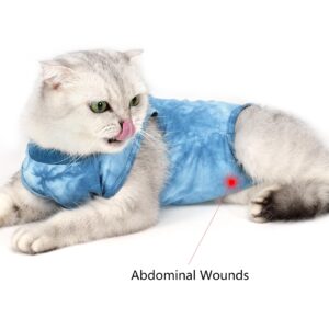 Cat Recovery Suit for Male and Female Surgical Post Surgery Soft Cone Onesie Tie Dye Cats Shirt Clothes Neuter Licking Protective Diapers Outfit Cover Kitten Spay Collar Alternative(Navy Blue, L)