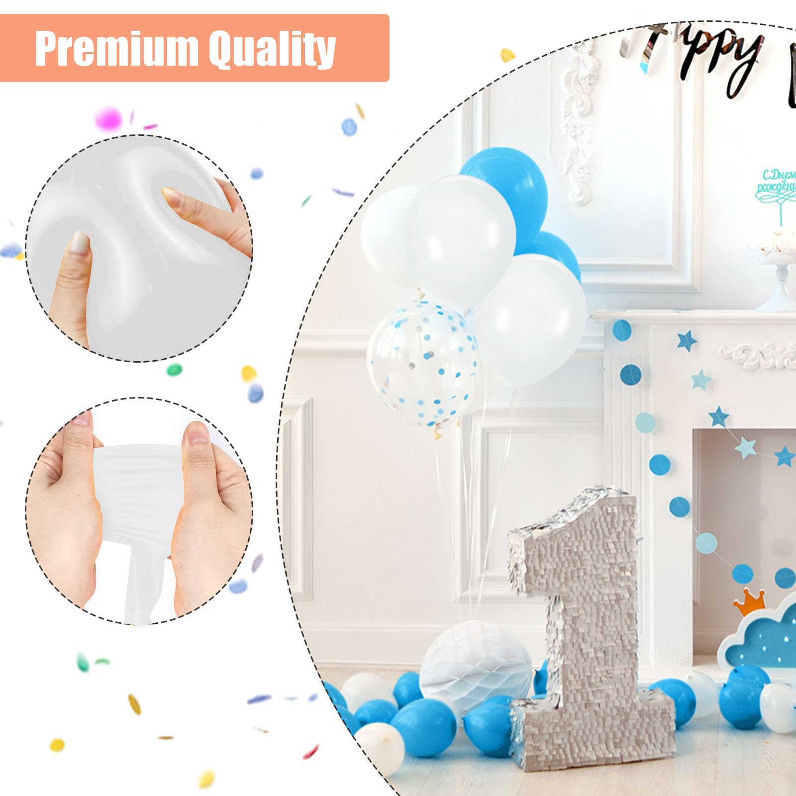 AMOR PRESENT 110PCS White Latex Balloons 12inch, Helium Balloons Party Balloons Arch with Ribbon for Birthday Baby Shower Wedding Party Decorations