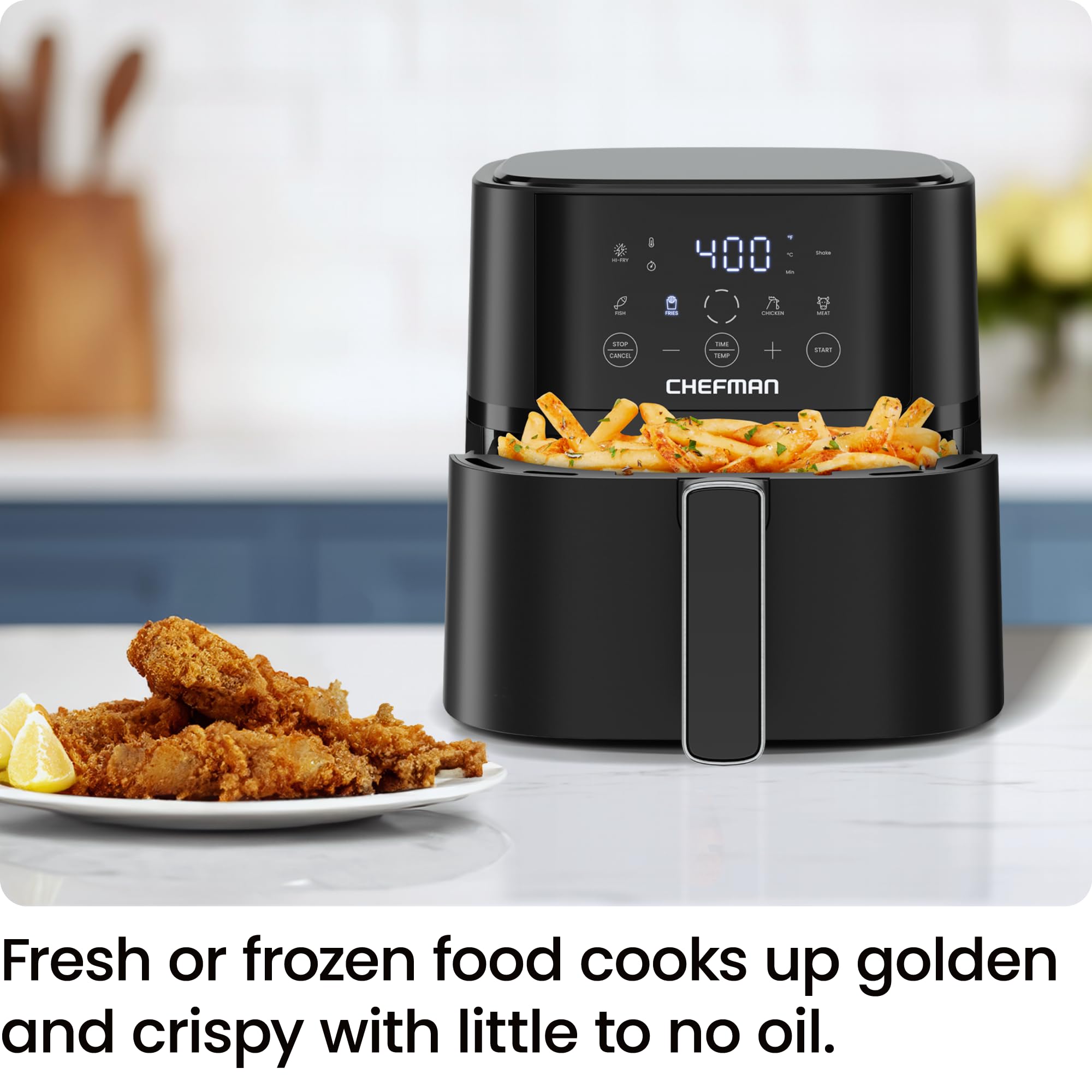 Chefman Air Fryer – 4 QT Compact Airfryer for Quick & Easy Meals in Minutes, Features Hi-Fry Technology for Extra Crisp, Touchscreen Controls with 4 Presets, Nonstick & Dishwasher Safe Basket - Black