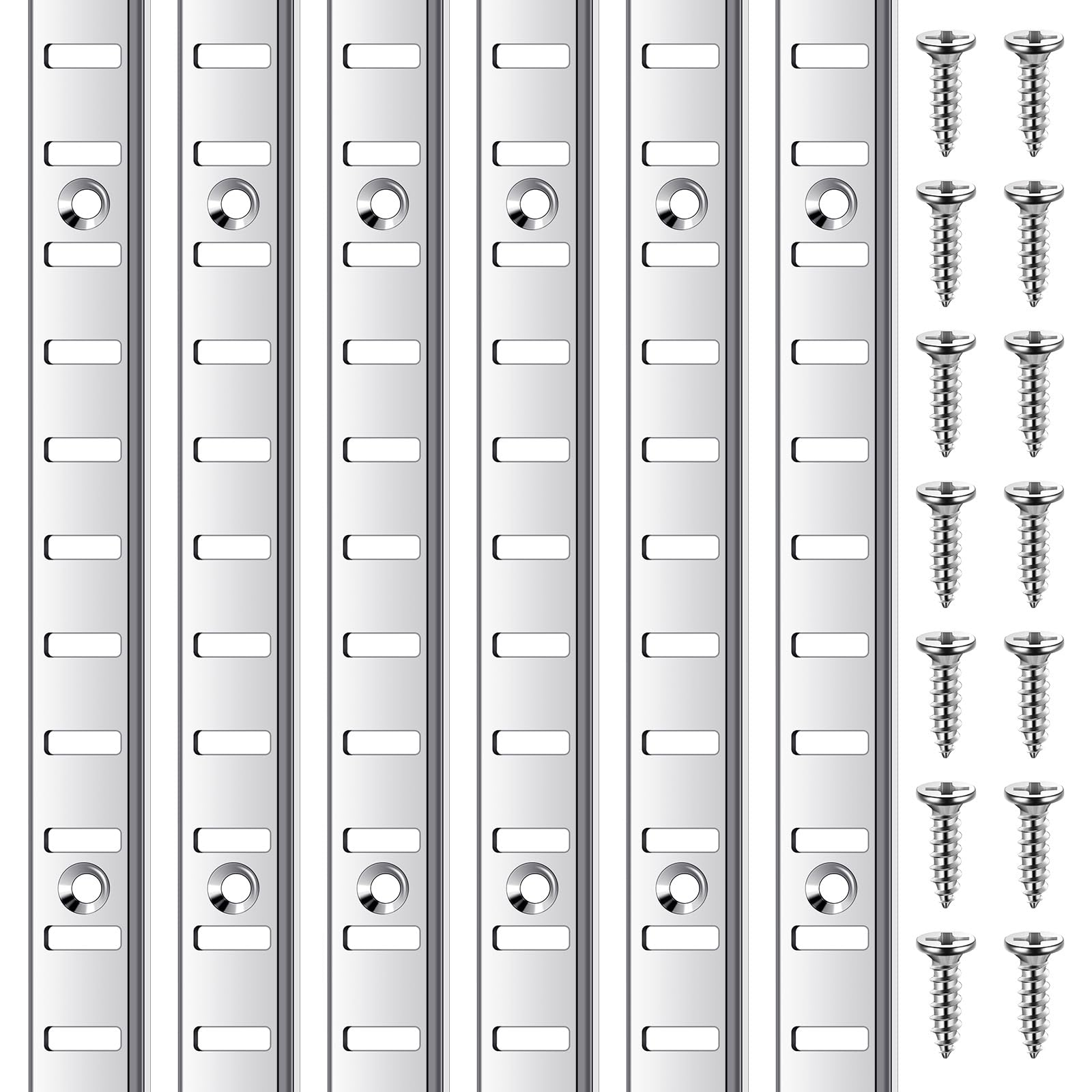 Yaocom 6 Pcs 36 Inch Shelf Pilaster Metal Mortise Mount Pilaster Strip Adjustable Shelf Standards for Wall Shelving System Closet Organization Storage, Silver (Silver)