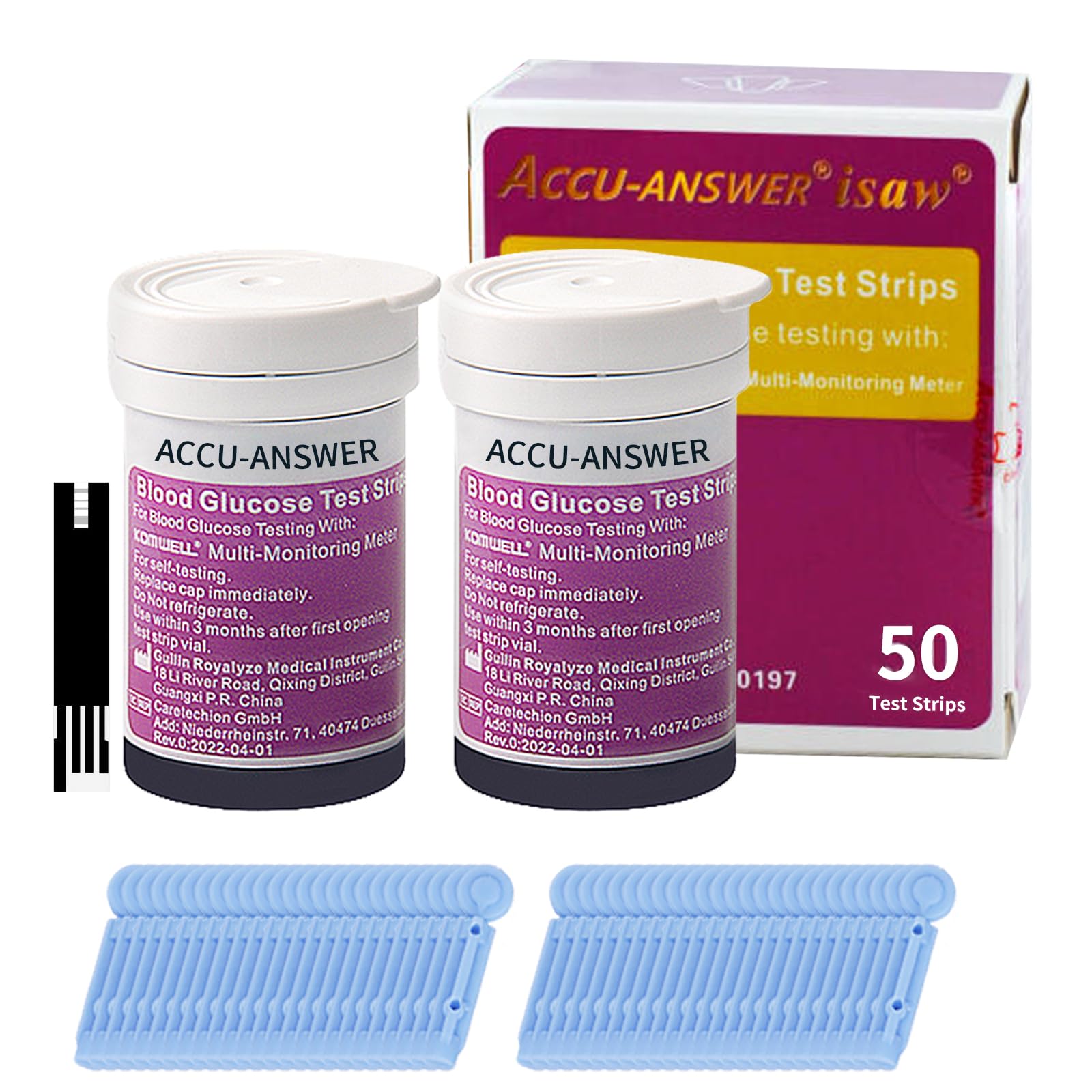 ACCU-Answer 50 Test Sugar Test Strips for ACCU-Answer 4-in-1 Test Meter, 50 Lancets Total Included. No Code Card Need, Accurate and Fast, Easy to Use and Read