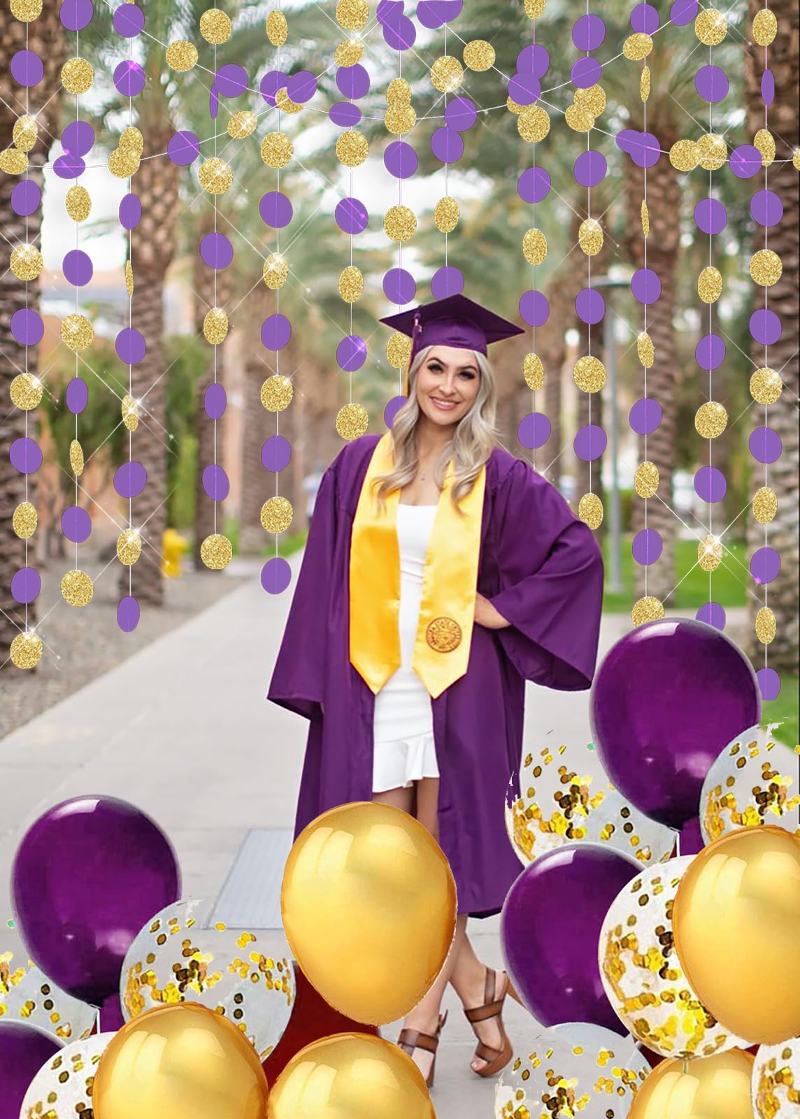 Graduation Party Decorations Purple Gold 2024/Purple Gold Graduation Decorations/Purple Gold Birthday Party Decorations Purple Paper Garlands for Eid Mubarak Decorations/Bridal Shower