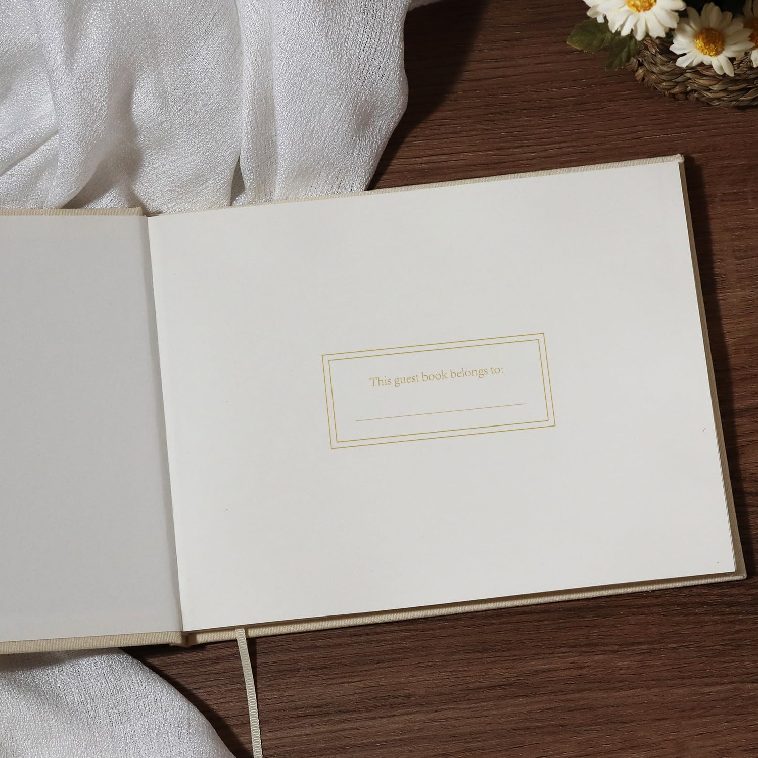 LONLAT Elegant Wedding Guest Book for Wedding Reception, Beautiful Guestbook for Baby Shower and Wedding Decor, 100 Blank Pages for Sign in, Polaroid Pictures and Photos, Linen Cover