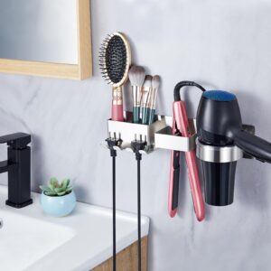 Hair Dryer Holder Wall Mounted, Blow Dryer Holder, Stainless Steel Hair Dryer and Straightener Holder, Hair Tool Organizer for Hair Dryer, Curling Iron Holder, Adhesive Hairdryer Holder for Bathroom