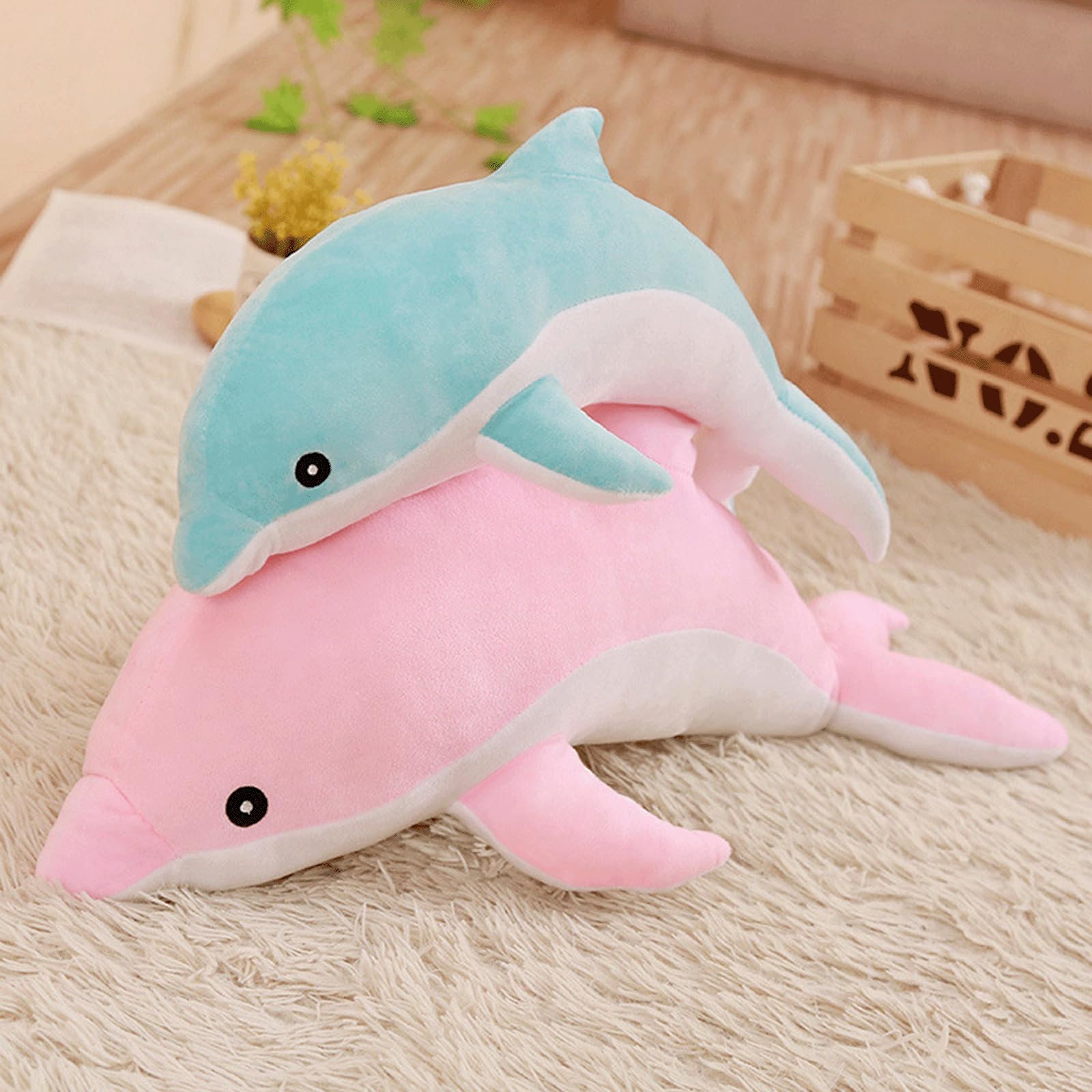 PASHMAIRE Dolphin Stuffed Animals Plush Pillow Super Soft Dolphin Sea Animal Plush Toys Dolls Sleeping Cushion for Boys Girls Gifts 27.5IN