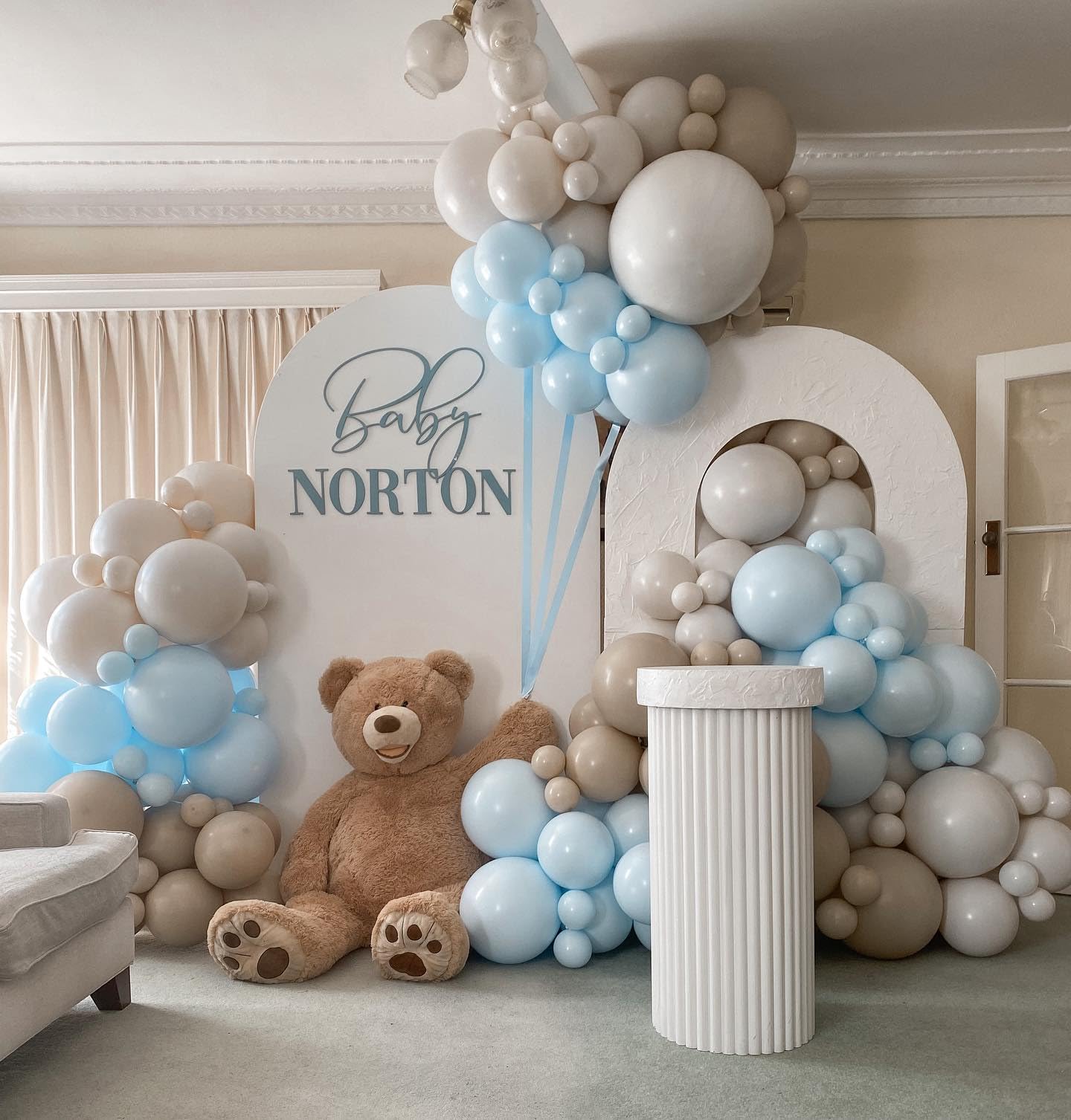 Grcypa Dusty Blue Balloon Garland Arch Kit with Dusty Blue Balloons Sand White Balloons White Balloons for Boy Girl Bear Baby Shower Birthday Gender Reveal Bridal Wedding Party Decorations