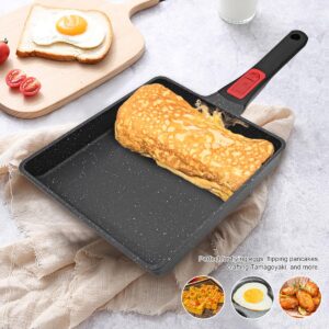 AIKENBBKK Japanese Omelette Pan Nonstick, Large Tamagoyaki Pan Egg Roll Pan with Detachable Handle, Oven& Dishwasher Safe, 9” x 8” (Black)