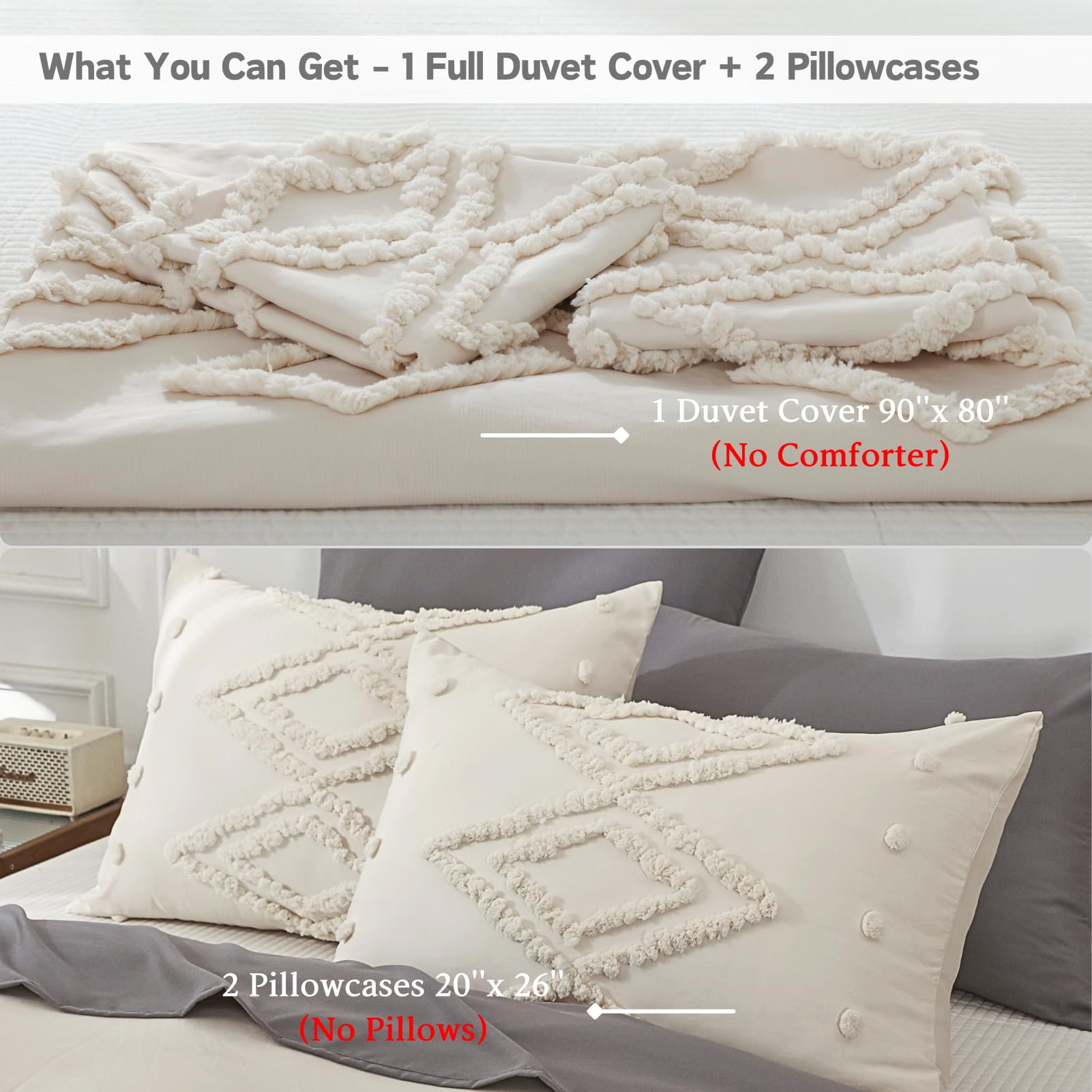 HAOWANER Boho Duvet Cover Full Size Duvet Cover Set, Boho Home Decor, 3 Pieces Full Duvet Cover Full Size Duvet Cover Size, Boho Bedding, Duvet Cover Full/Queen, Beige Duvet Cover Full, No Comforter